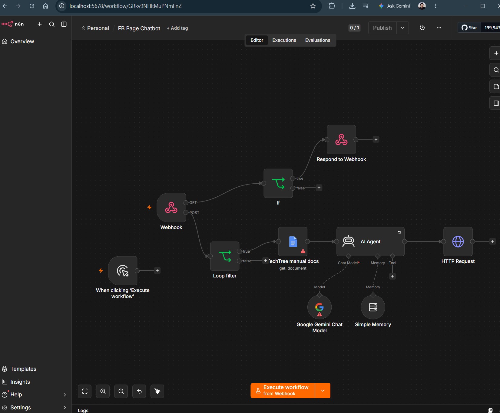 FB chatbot workflow in n8n
